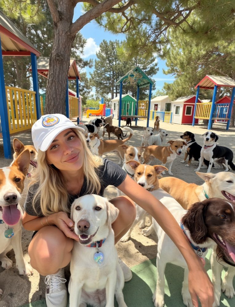 Saelyra with the dogs on the land in Turkey
