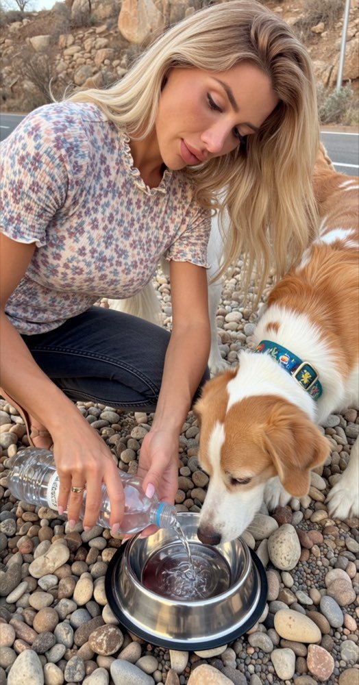With a rescued dog after treatment